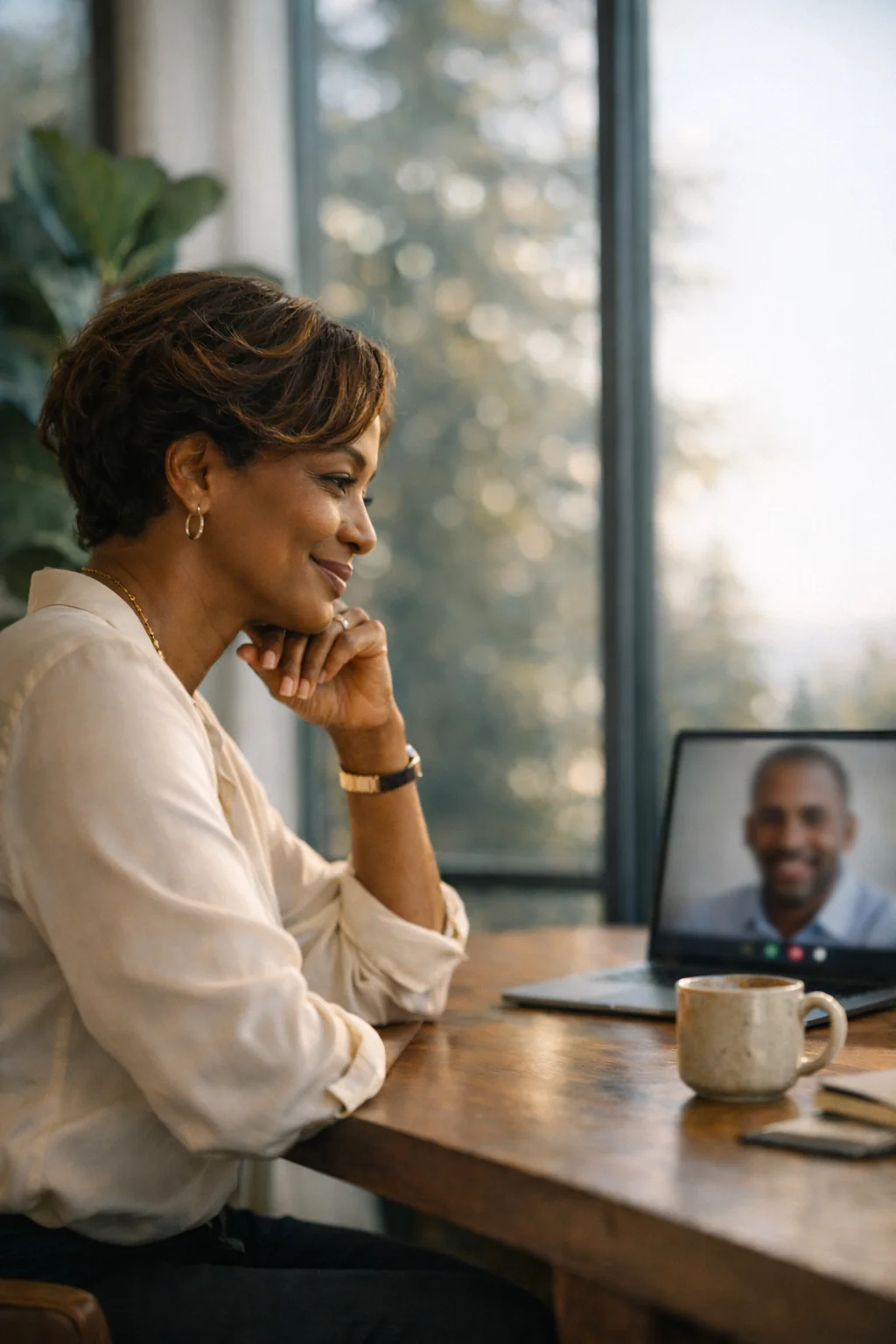 Professional woman enjoying a video consultation with her physician from home
