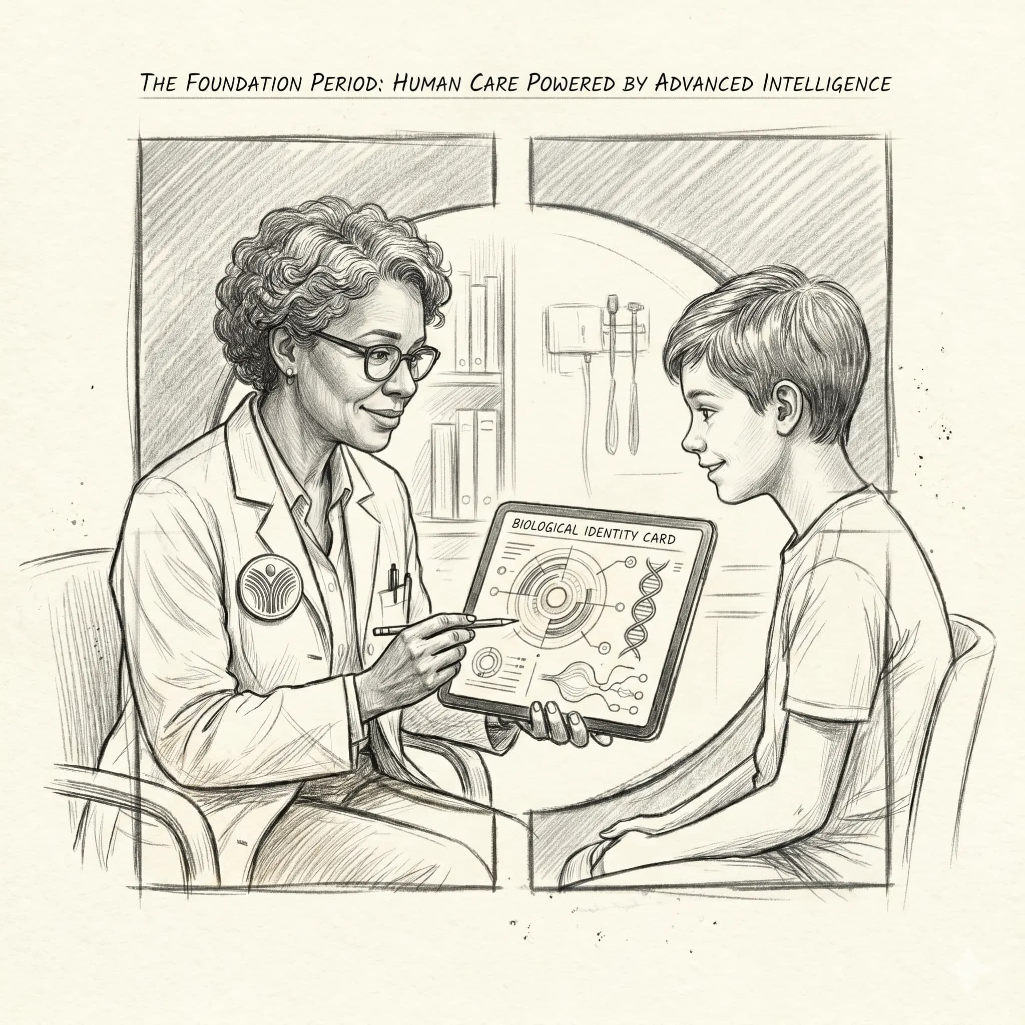 Physician reviewing a patient's baseline intelligence dashboard combining genomic and lab data
