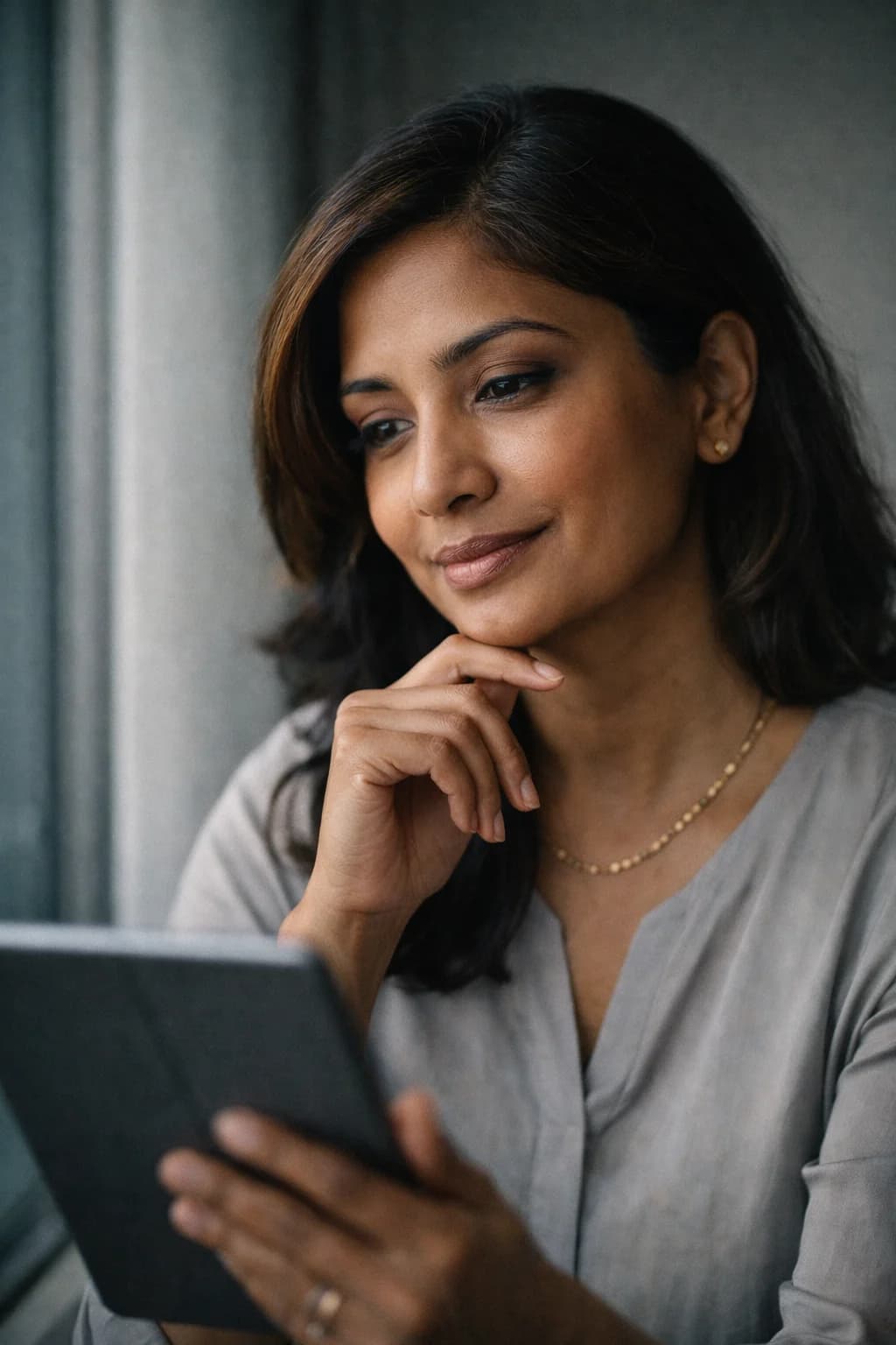 Person reviewing preventive health information on a tablet, representing proactive engagement with long-term wellness planning